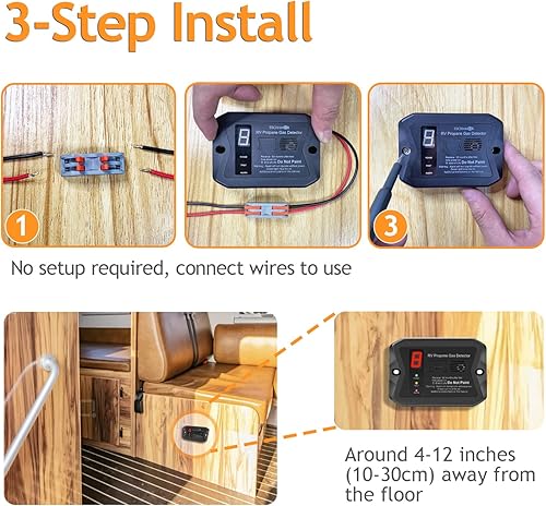Miniatura 6 de Detector de gas propano para RV, VITITE - Alarma digital de gas LP para RV, cableado fijo - VDC 12V, montaje empotrado y en superficie, con 3
