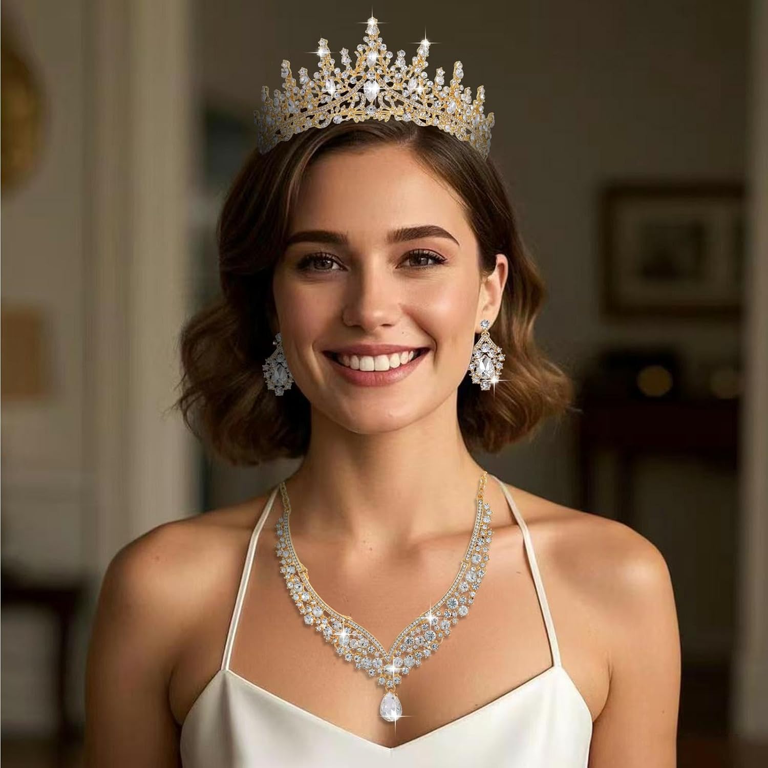 Tiaras and Crowns for Women,Tiaras Earrings Necklace, Crystal Bridal Jewelry Set