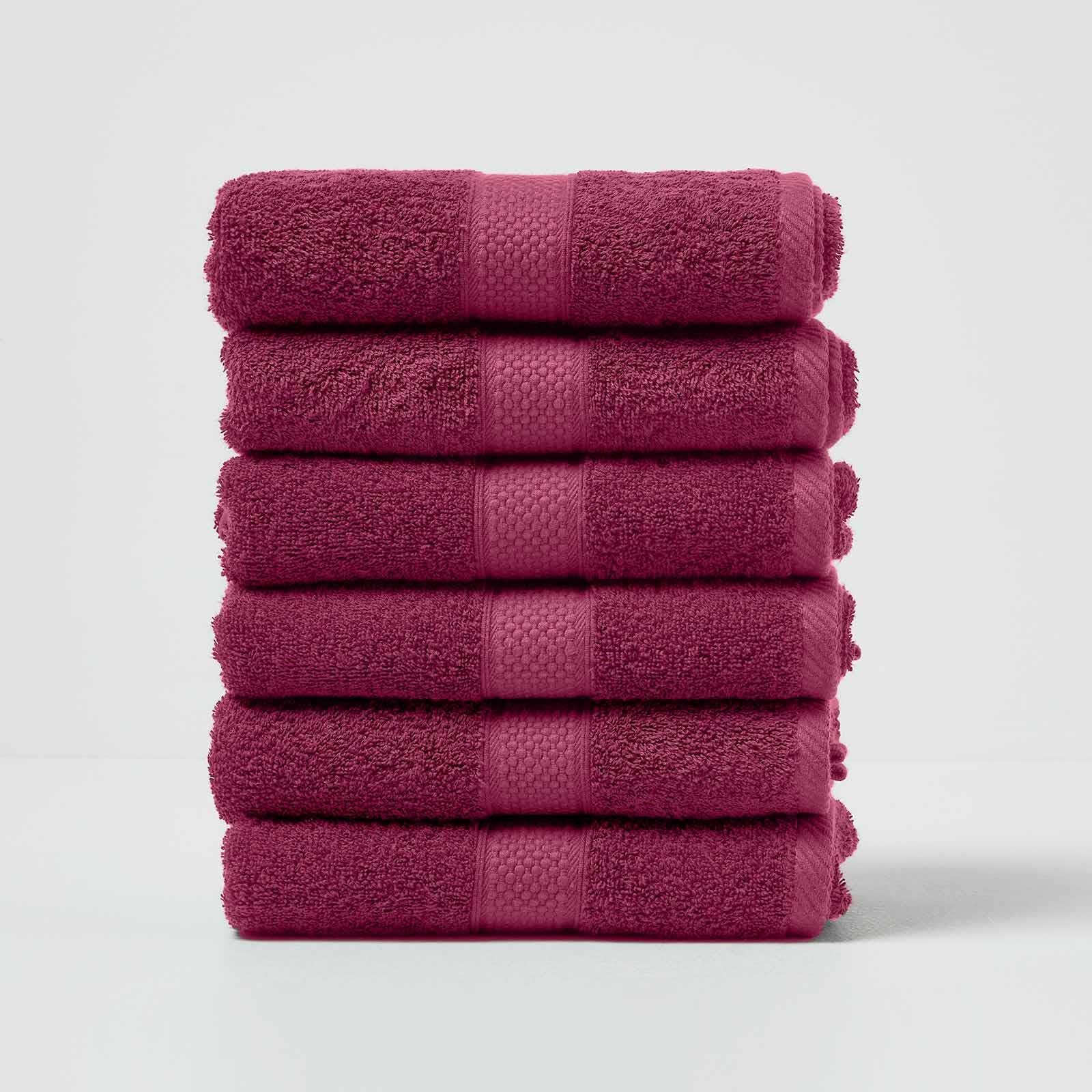 HOMESCAPES Burgundy Turkish Cotton Set of 6 Hand Towels Super Soft Thick & Absorbent 500 GSM Towel Heavy Weight for everyday Luxury
