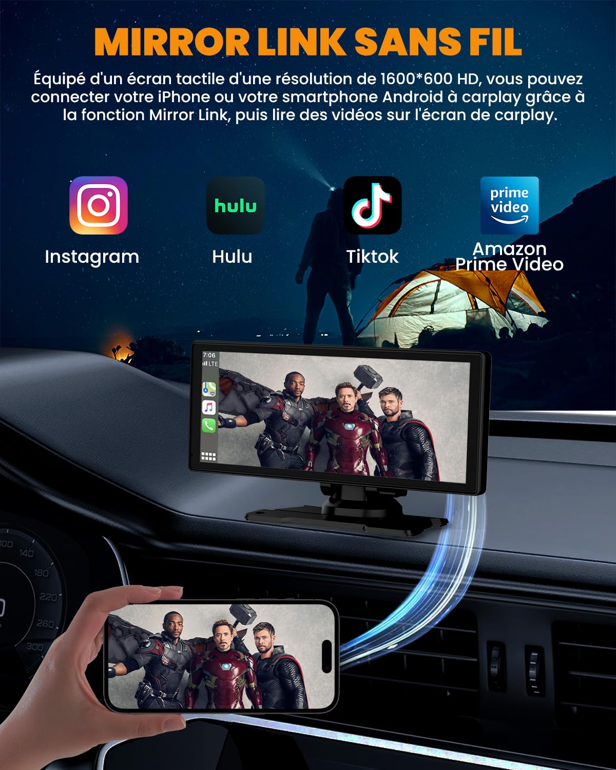 Carplay Voiture, 8.88" Autoradio Carplay pour Apple & Android avec HD 1080P Camera de Recul & Caméra Frontale, Navigation GPS, Bluetooth 5.2, Commande Vocale Mains Libres, Mirror Link, AUX, FM