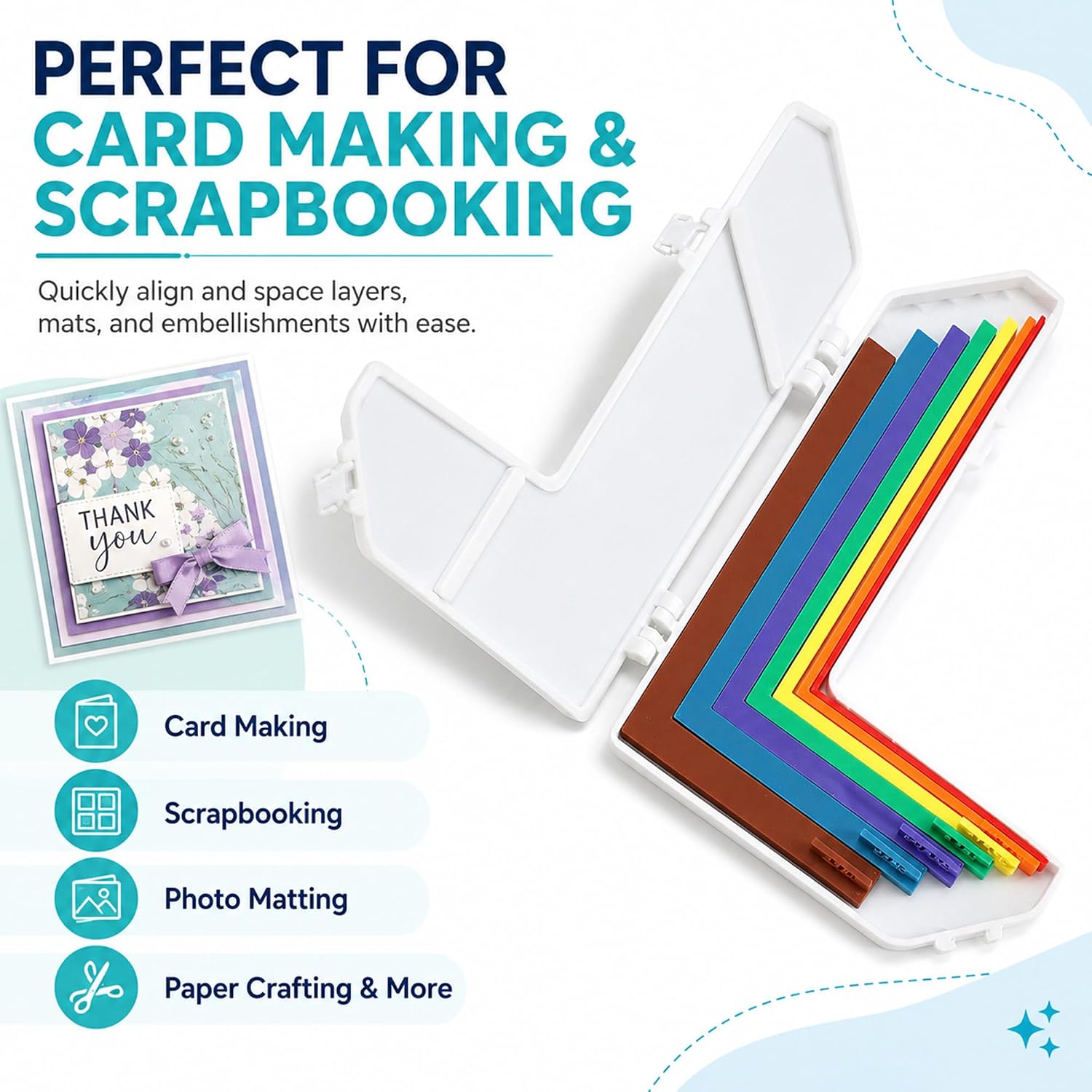 7-Piece Large Paper Crafting Alignment Guides with Case for Card Making