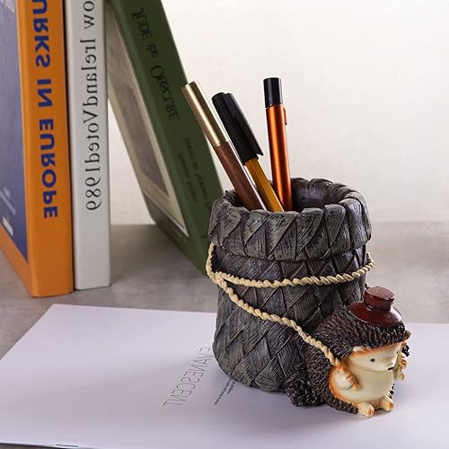 Miniatura 5 de Soporte para lápices de dientes de escritorio, bonito soporte para erizo de resina, organizador de escritorio, papelería, almacenamiento de oficina,