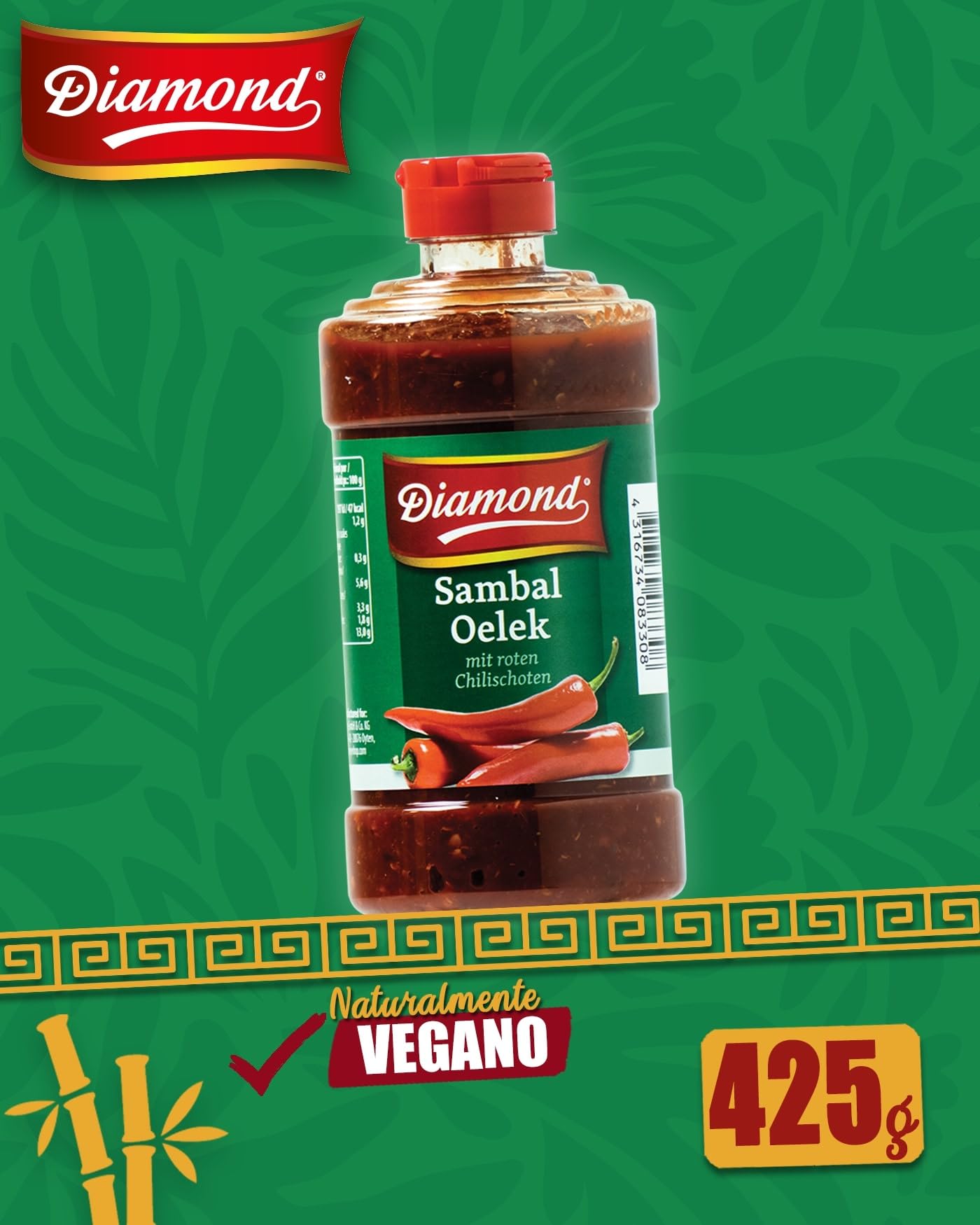 DIAMOND Sambal Oelek, pasta de guindilla roja picante, 425 g