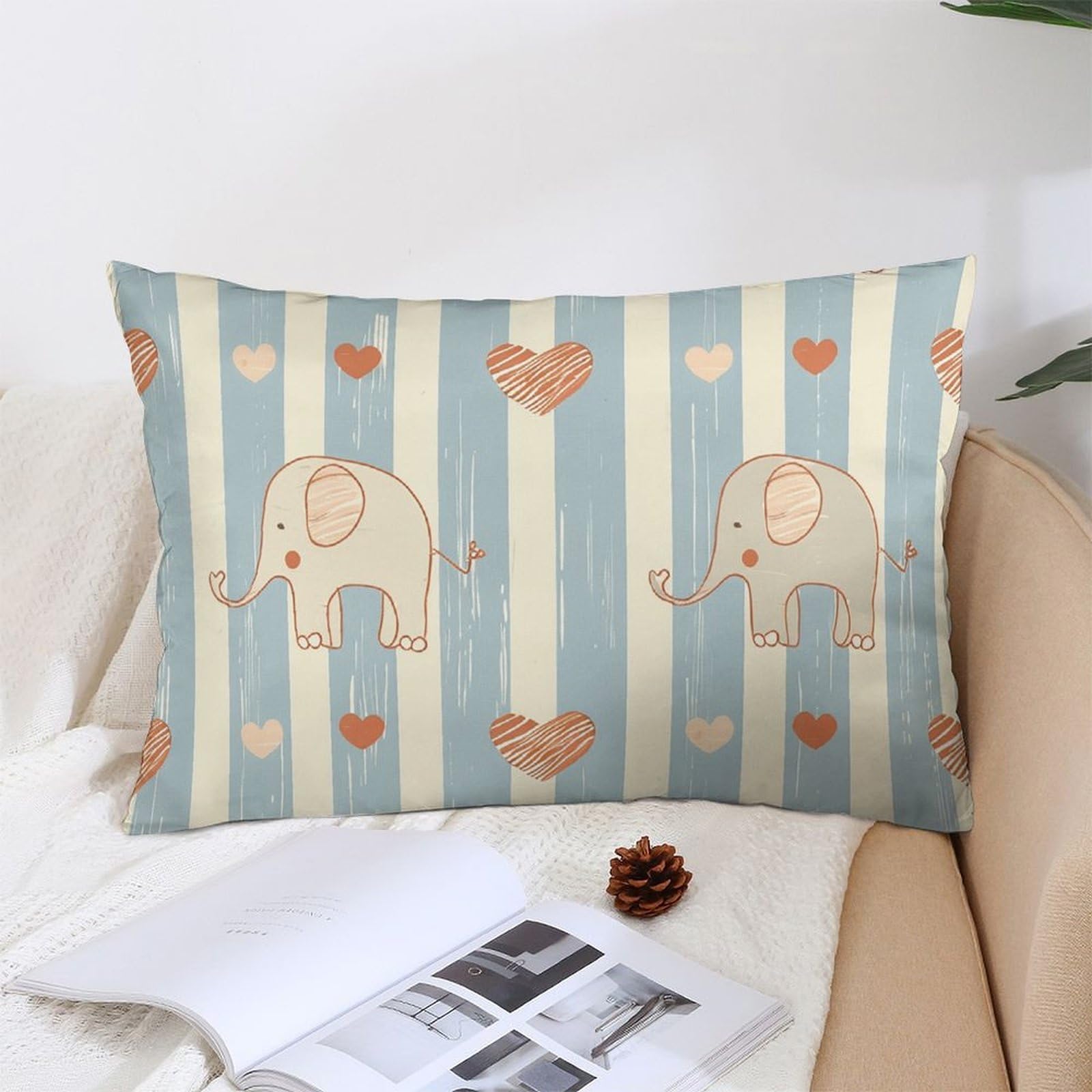 NTVOWPZO Decoration Throw Pillow Covers 12 "x20 Pillowcases Covers Stripes and Elephants Soft Pillowcases Modern Farmhouse Home Decor Sofa Cushions Covers for Couch Bed Living Room
