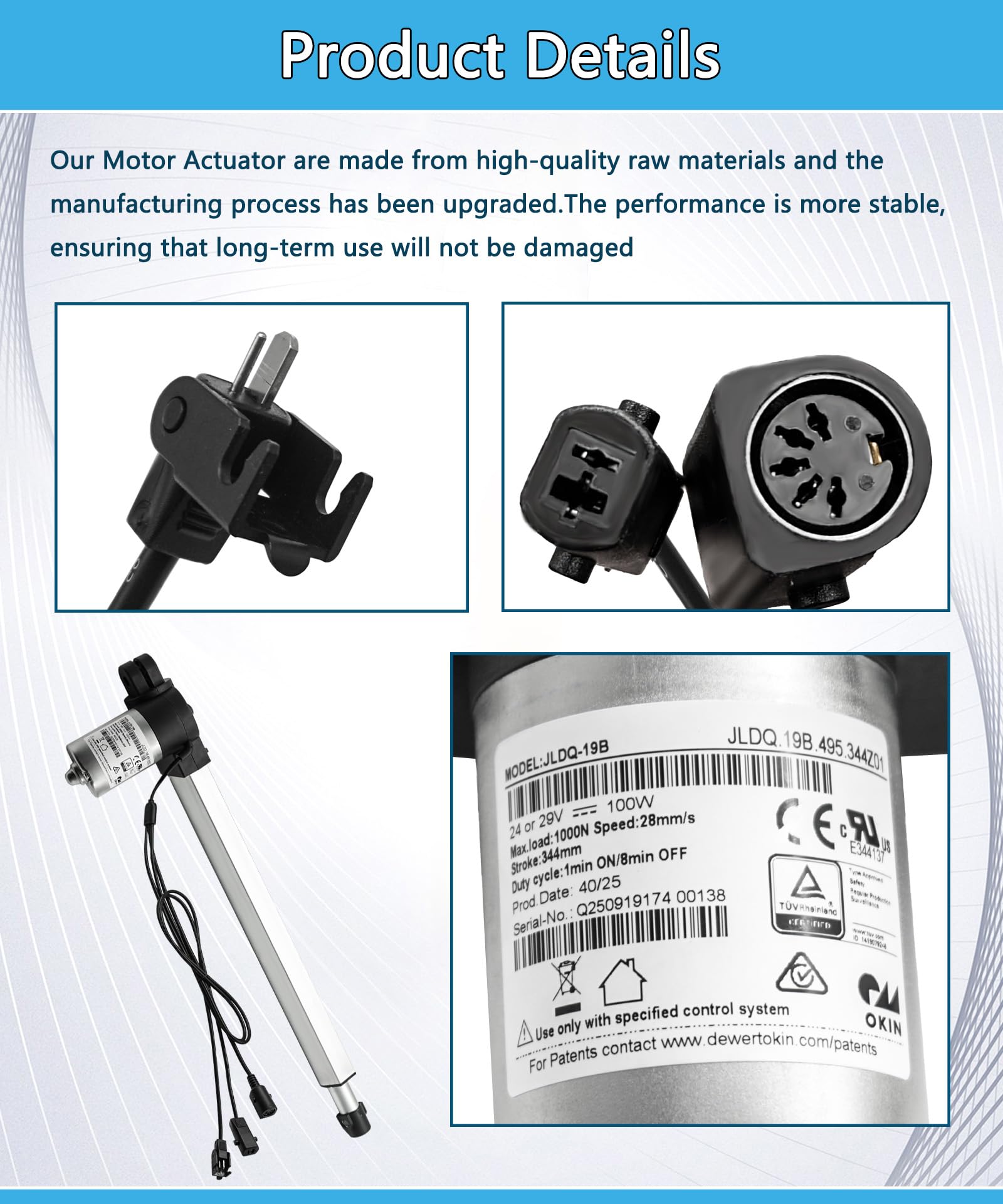 Modelo de motor JLDQ.19B.495.344Z01 Piezas de repuesto para actuador lineal para sillas elevadoras eléctricas reclinables, repuesto para JLDQ.19B.495.344Z
