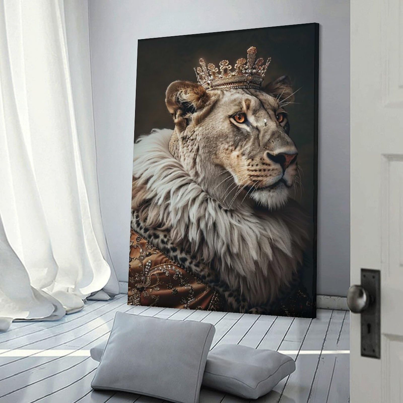 Junmoney Lion Queen Portrait Wall Art Print 24x36inch(60x90cm), for Art Walls, Layered Displays Or Homes, Wall Decor Suited to Curated Displays