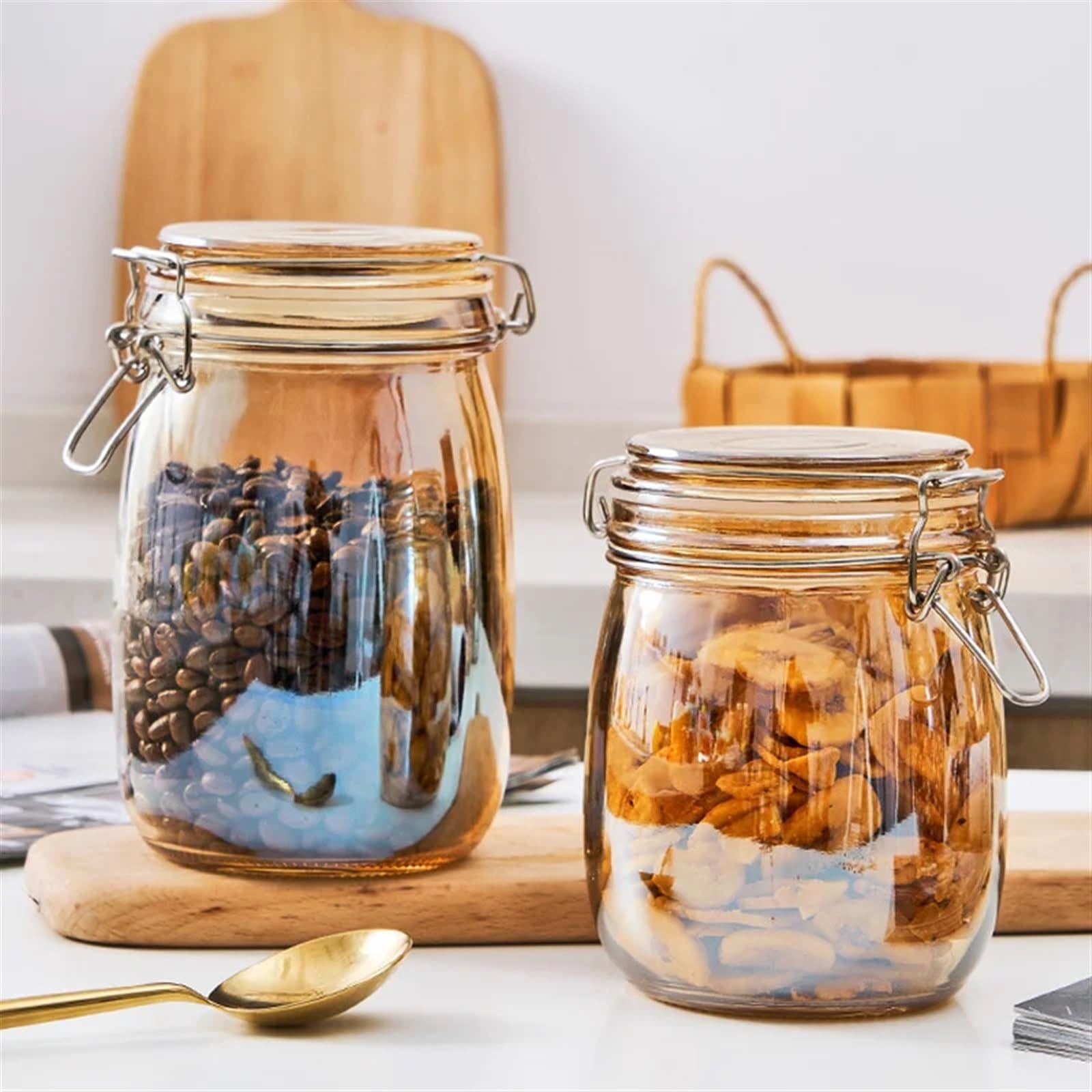 Marmeladengläser Luftdichtes Glasgefäß aus Bernsteinglas for Kaffee, Tee, Süßigkeiten, Gewürzbehälter, Honig, Marmeladenbehälter, Glasbehälter, Topf, Wohnkultur Einmachgläser(750ml)
