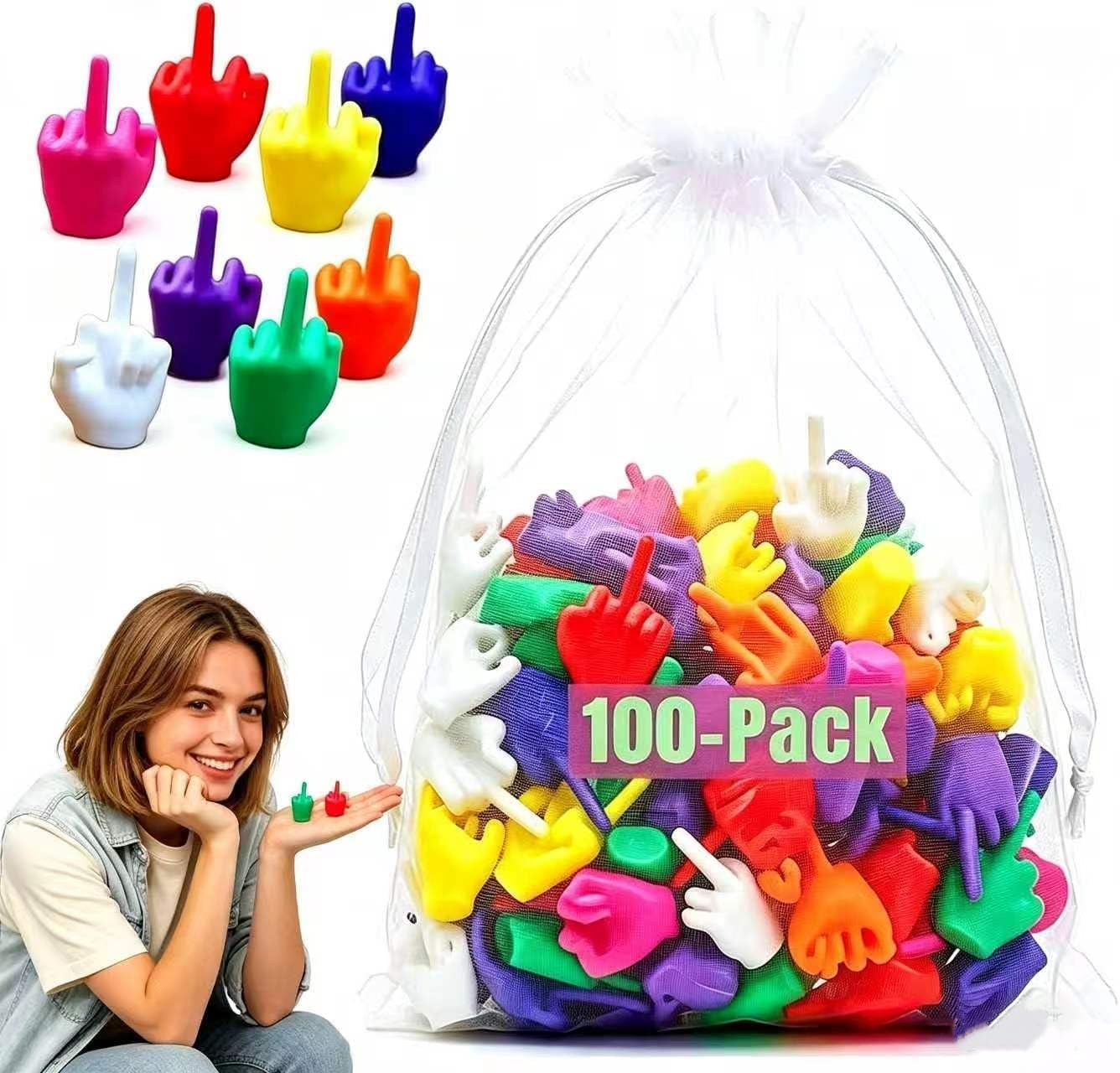 Longgaogao Mini Middle Fingers 100 PCS Colorful Flip the Bird Tiny Hands Gag Gift Adult Christmas White Elephant Stocking Stuffers Party Favors Office Prank Desk Decor