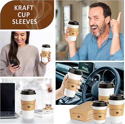 Miniatura 7 de Fundas de papel kraft para tazas de café, 50 paquetes, fundas de café, fundas de café corrugadas desechables para aislamiento térmico y frío, se
