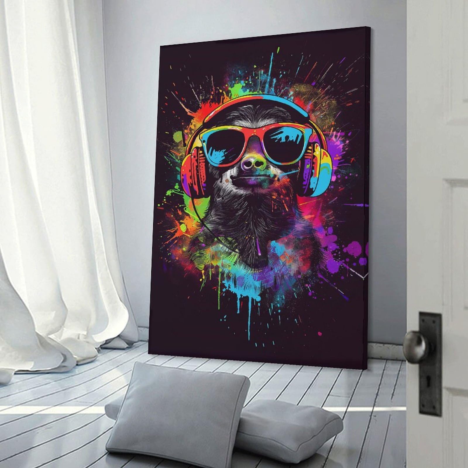 Junmoney Frame-Style-14-1 Sloth Colorful Canvas Wall Picture, 20X30inch(50X75cm), For Wall Displays, Bedrooms Or Room Updates, Wall Decor Suited To Curated Displays