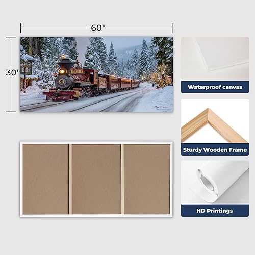 Miniatura 5 de 30"x 60" Canvas Wall Art Winter Train Snowy Forest Retro Christmas Snow Vintage Landscape Framed Pictures Painting Prints Large Wall Art for Living
