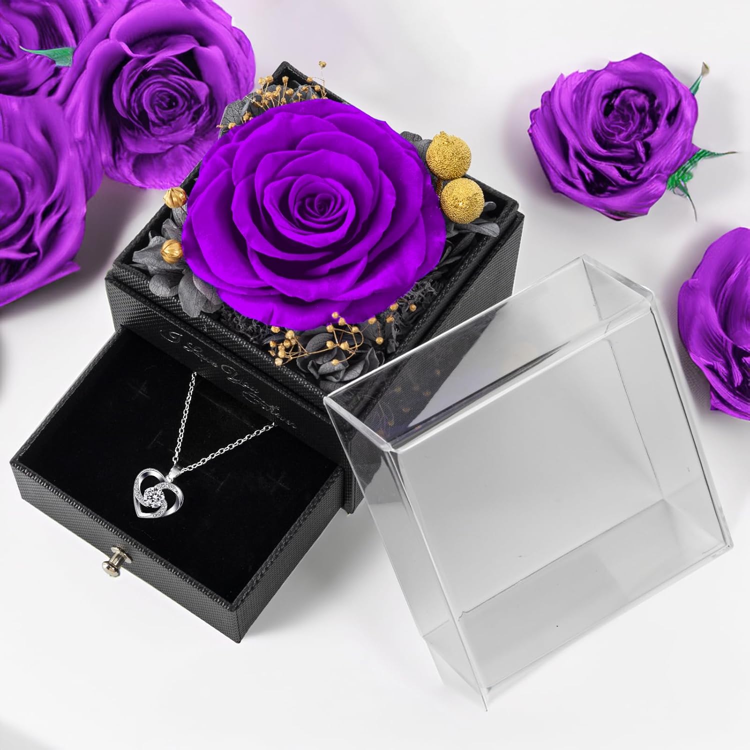 Gifts for Mom Birthday, Preserved Real Purple Rose with Necklace, Eternal Roses Forever Flowers Gifts for Women Girlfriend Mom Grandma Wife Mother's Day Birthday Anniversary - Image 4