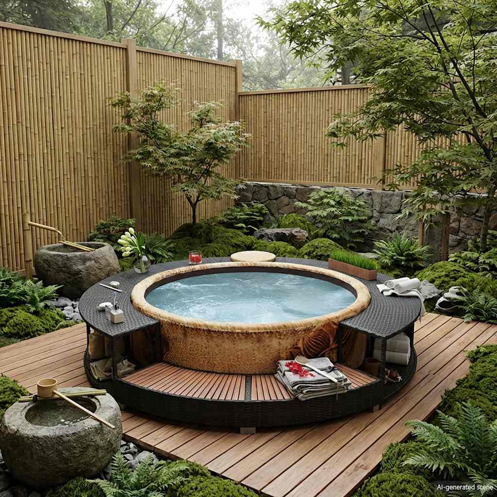 vidaXL Borde Soporte Redondo de Bañera Hidromasaje SPA Ratán Sintético Negro