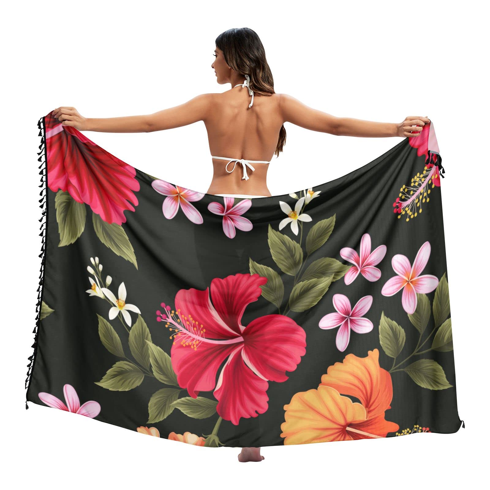 ODAWA Traje de baño para mujer, diseño de palmera vintage hawaiana, pareo largo de playa de 70.9 x 45.3 pulgadas