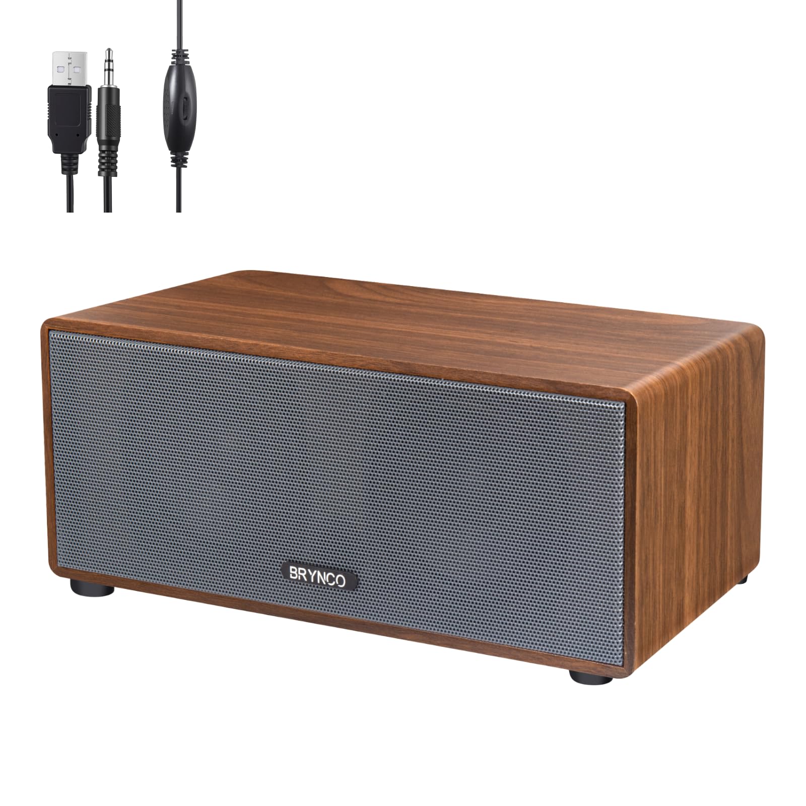 Altoparlanti cablati per computer desktop e laptop, alimentati tramite USB con jack audio da 3,5 mm, bassi ricchi e suono chiaro, per casa, ufficio, gioco (marrone elegante)