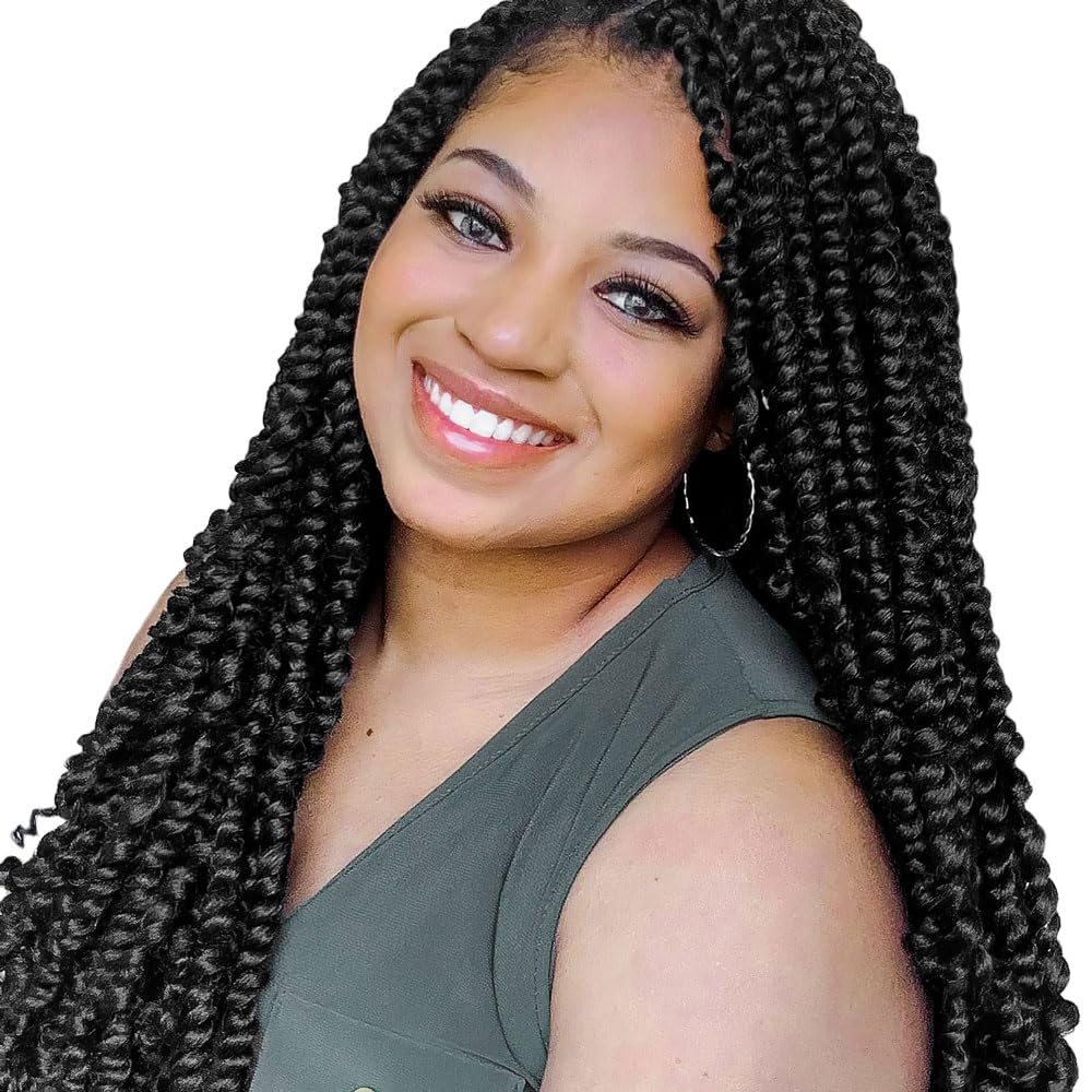 BOHOBABE Pre-twisted Passion Twist Crochet Hair 16 Inch Pre-looped Crochet Passion Twist Braiding Hair 8 Packs Soft Bohemian Twists (2#, Off Black)