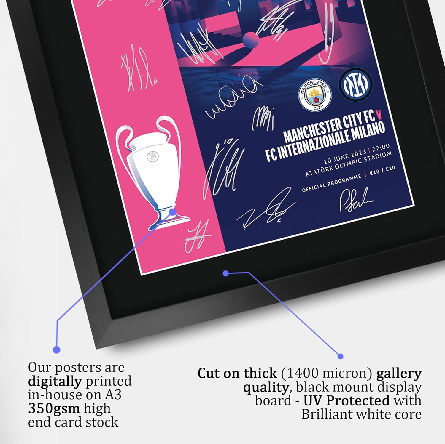 HWC Trading Manchester City Champions League 23 Programme 16 x 12 inch Printed Memorabilia Signed Autograph Poster for Soccer Fans and Supporters - 16" x 12" Framed