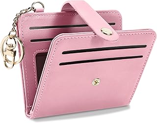 Small Wallets Woman RFID Blocking Leather Credit Card Holder - with ID Window - Card Wallets for Women - with Zipper Coin Purse - Keychain Wallet