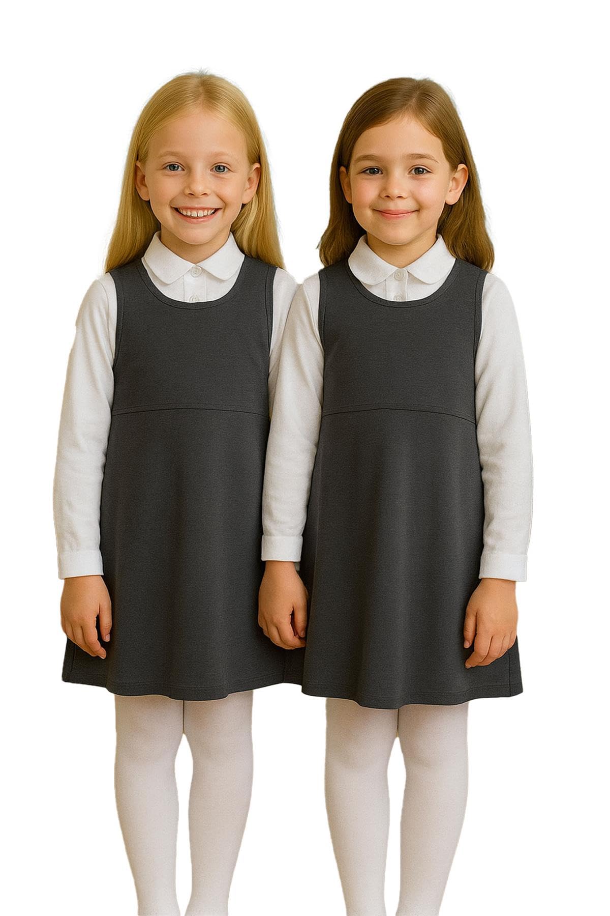 A2Z 4 Kids Pack of 2 Girls Sleeveless Plain School Uniform - UF Dress 862 2 Pack Grey 3-4