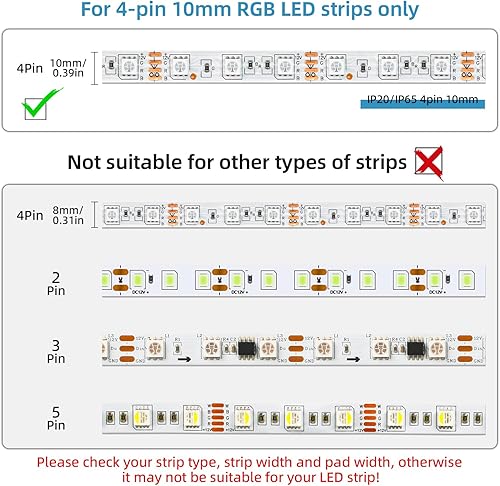 Miniatura 4 de RGBZONE Cable de extensión RGB de 4 pines de 32.8 pies y 10 conectores de tira de luz LED de 4 pines, conexión rápida para tira de luz LED SMD RGB