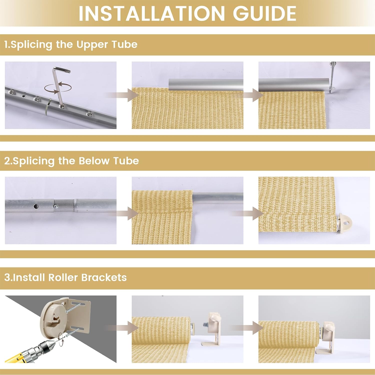 Outdoor Roller Shades for Patio, 8' W x 8' H Cordless Patio Shades Roll Up Outdoor Blinds with Splicing Design, 90% UV Protection for Porch Gazebo Pergola, 2 Poles & 1 Fabric, Sesame