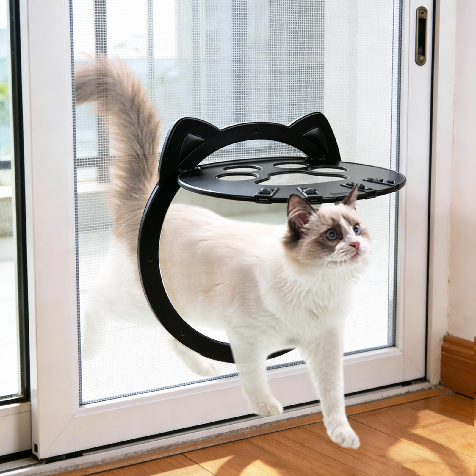 Katzenklappe für Fliegengitter, Katzentür für FensterKatzenklappe Innentür Aussentür Hundeklappe, K-atzentür für Fliegengitter mit Magnet und Schloss Katzentür (Schwarz)