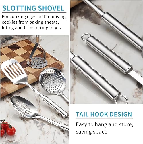 Miniatura 6 de Juego de utensilios de cocina, 39 piezas de acero inoxidable, espátula de cuchara con soporte de utensilios de acero inoxidable resistente, apto