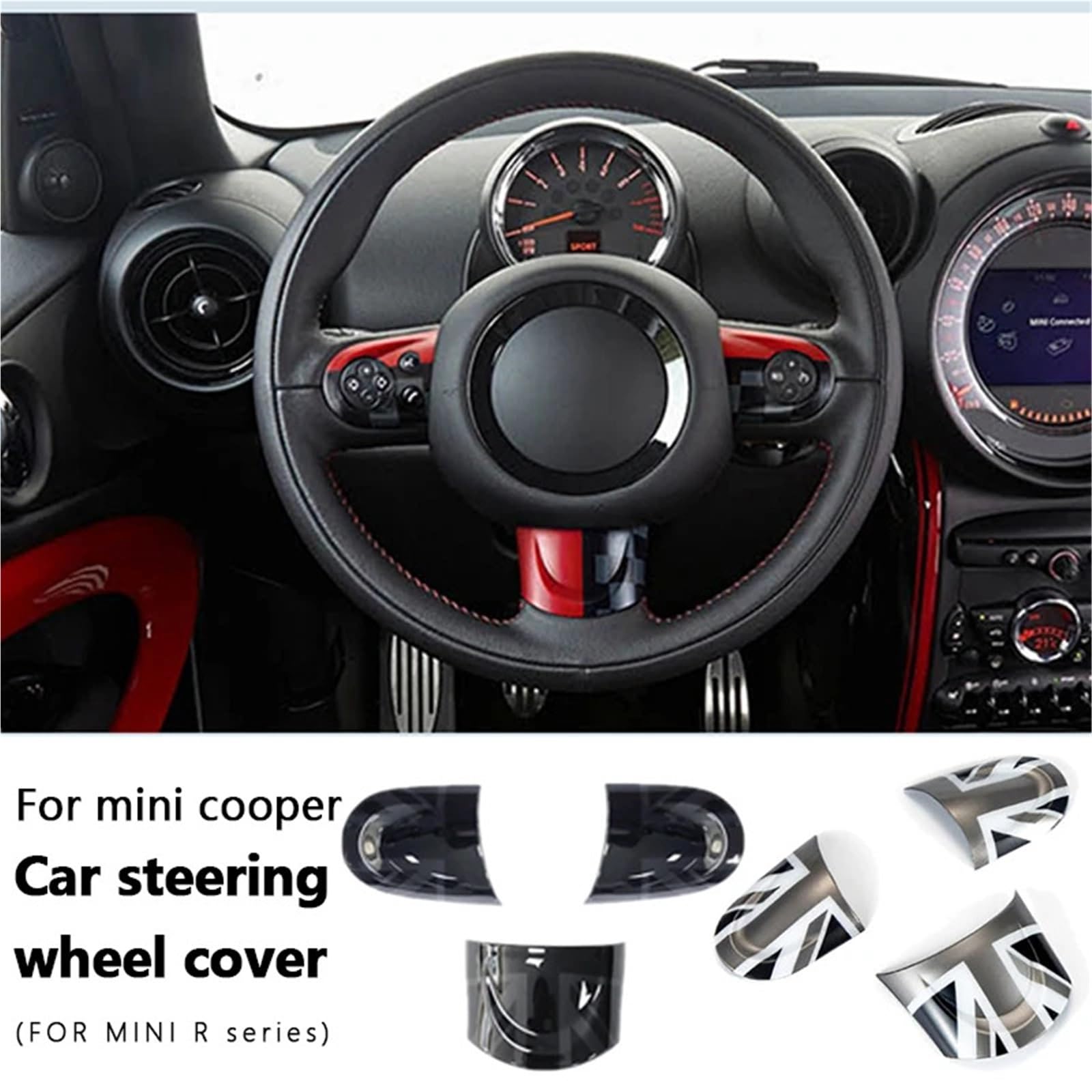 Dla MLNI COOPER R55 R56 R57 R58 R59 R60 R61 Countryman Panel kierownicy samochodu naklejka na guziki obudowa z naklejką(Check,YELLOW)