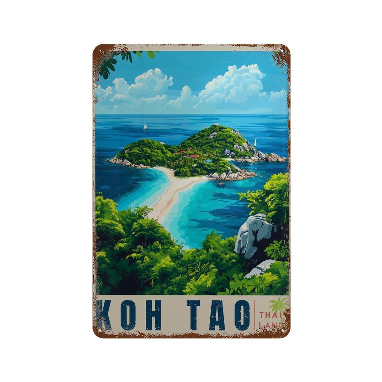xiaoxiaoshen Koh Tao Thailand Travel Tropical Island Wall Decor Art Metal Tin Poster Modern Home Decor Art Home Bar Shop Decorations Vintage Sign 30x20cm