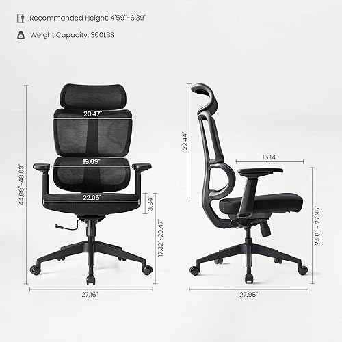 Miniatura 2 de EUREKA ERGONOMIC Lena Silla de oficina de malla, silla de oficina ergonómica, silla de escritorio con respaldo alto con reposacabezas de gran