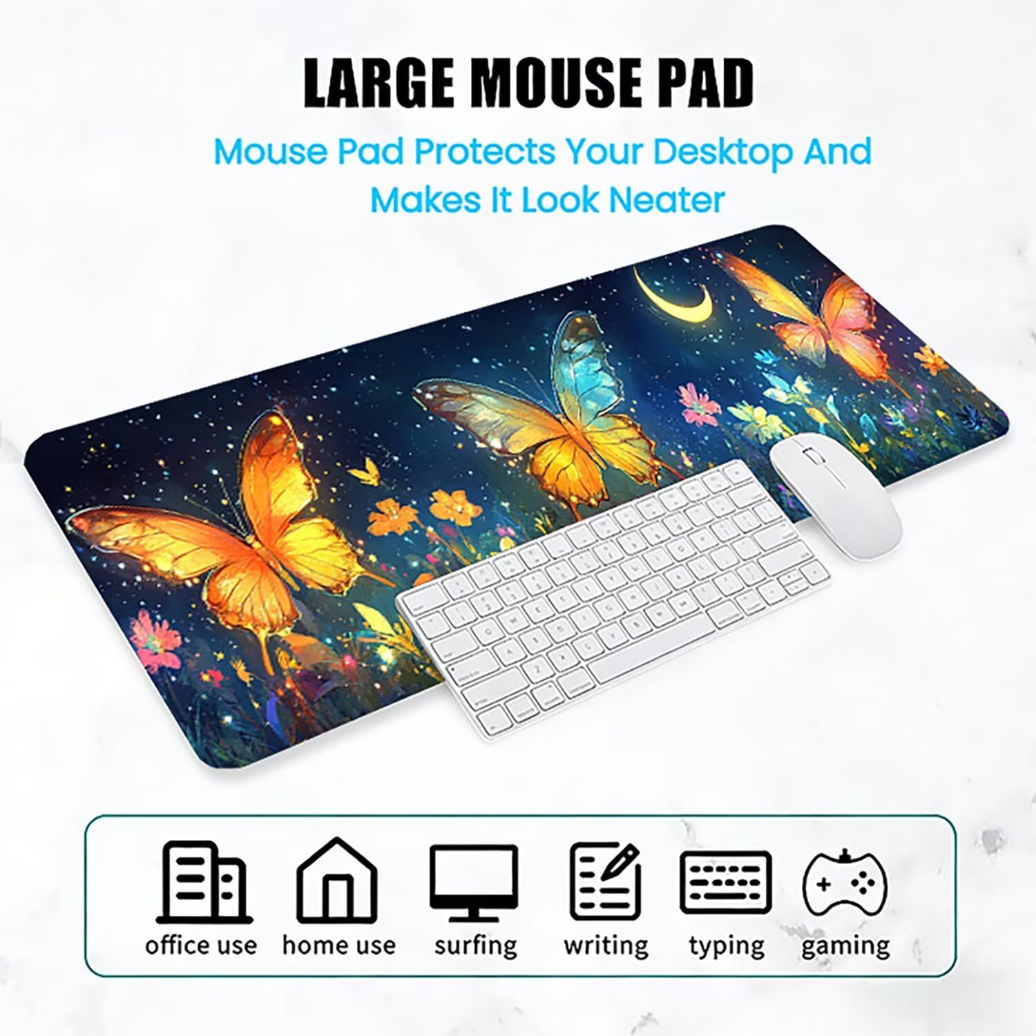 Generico Lejnlnng podkładka pod mysz do gier XXL -120 x 60 cm - wiśniowe kwiaty duża mata na biurko, wodoodporny krajobraz podkładka pod mysz z antypoślizgową gumową podstawą, do gier i biura JL-7832
