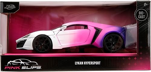 Miniatura 7 de Lykan Hypersport - Auto fundido a presión con motor 124 W4 W con base, juguetes para niños y adultos (blanco y morado)