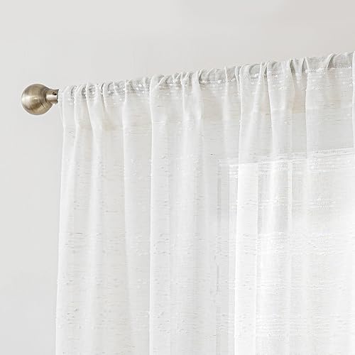 SLEEP ZONE Sheer Curtains 84 inches Long, Farmhouse Linen Blend Semi Sheer Curtains 2 Panels Light Filtering Window Drapes for Living Room Bedroom, 52W × 84L, Beige