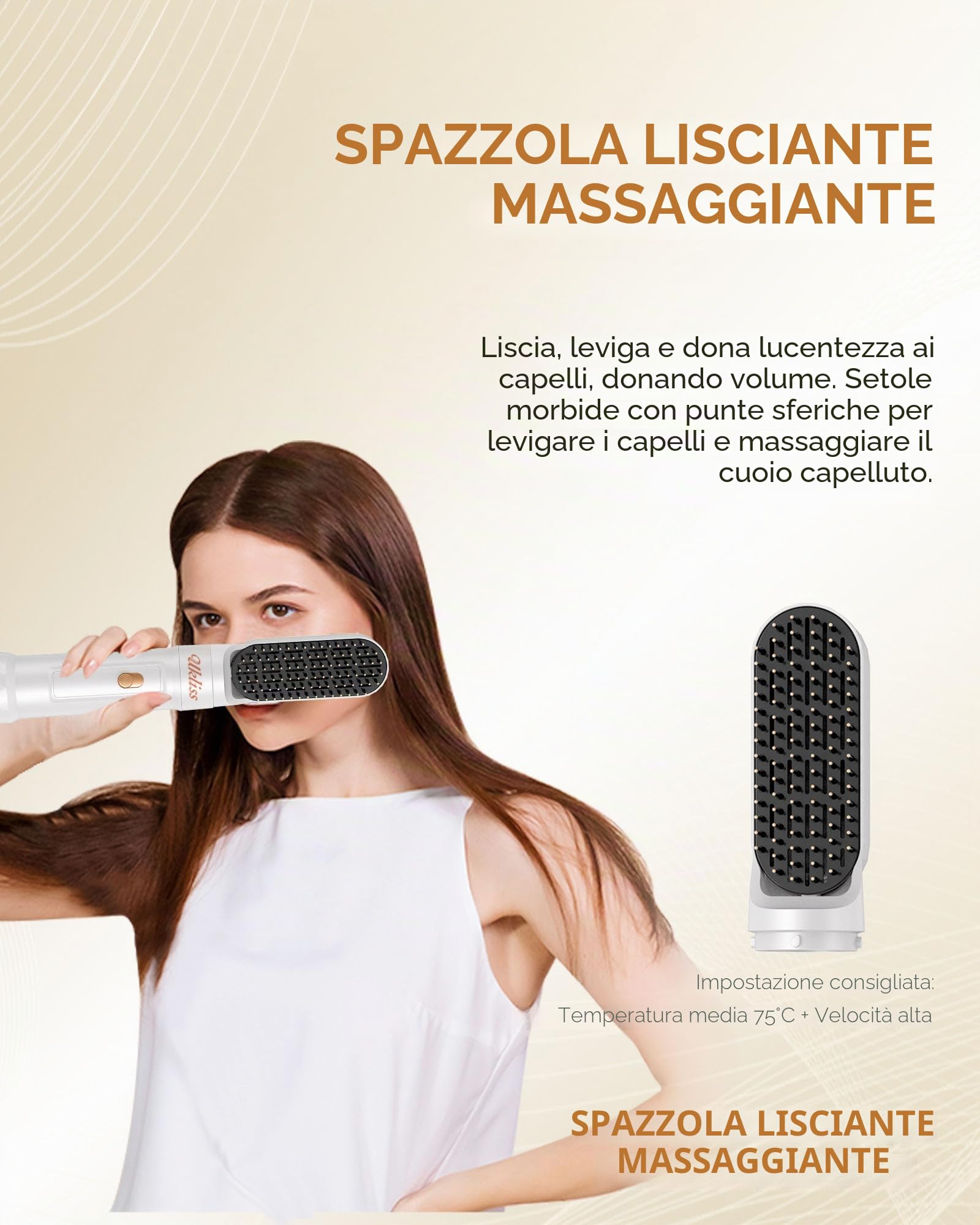 UKLISS Spazzola Asciugacapelli 6 in 1, Hair Styler Set with Hair Dryer Brush, Arricciacapelli Automatico, Thermal Brush, Spazzola Lisciante, Spazzola ad Aria Calda, Regali per Donne Styling - Bianco