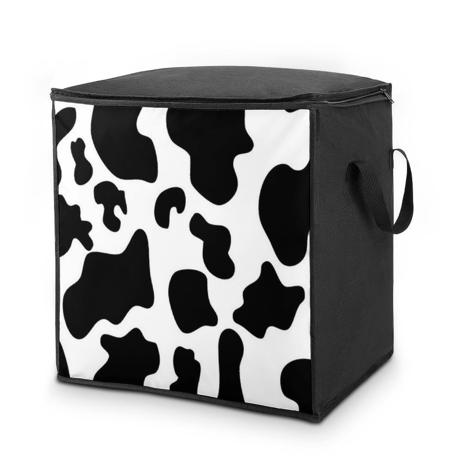 Wlntrophic 70L Storage Bags, Black Cow Print Storage Box with Lid Zipper And Handles, Clothes Bags for Quilt, Blankets, Bedding