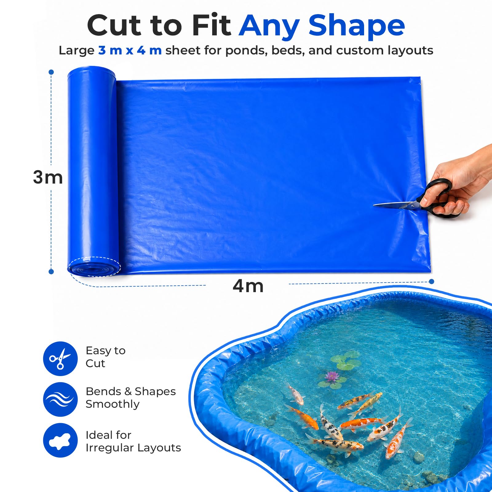 3x4m Teichfolie, HDPE Teichfolien 0.3mm Stärke UV-Beständig für Gartenteich