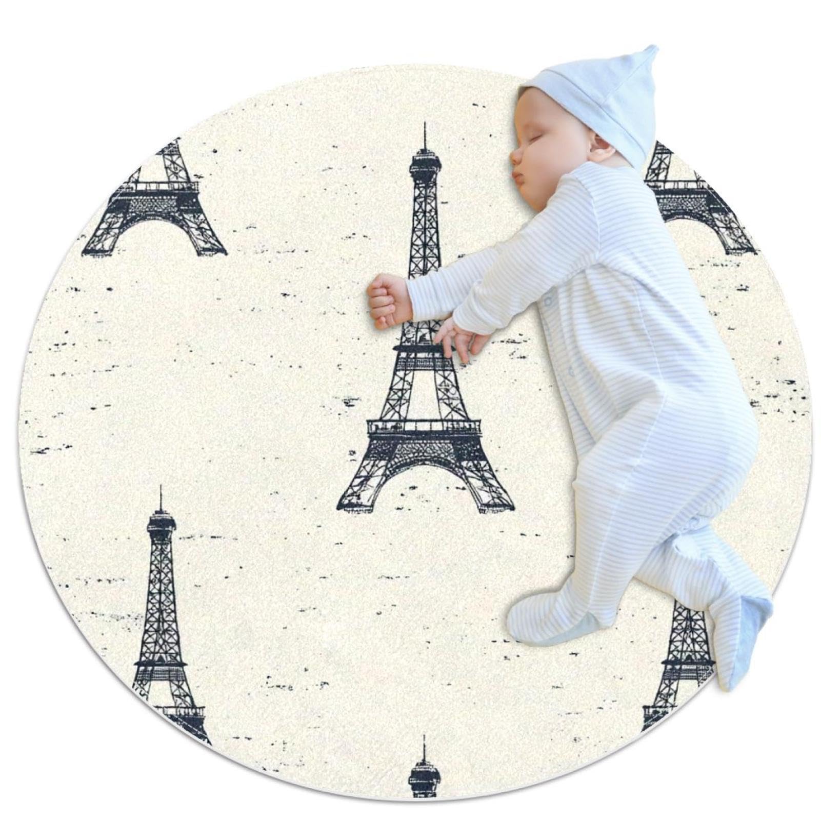 Tapis de salle de bain antidérapant rond 1m Paris grunge pour chambre