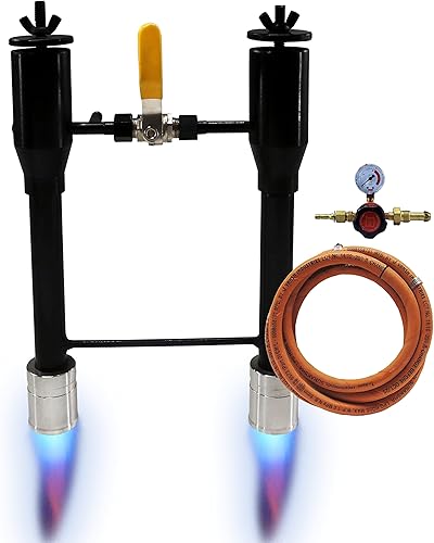 MS - Juego de quemadores dobles (con válvula, manguera y regulador) para horno de forja de propano, cuchillo de forja, horno de fundición, horno