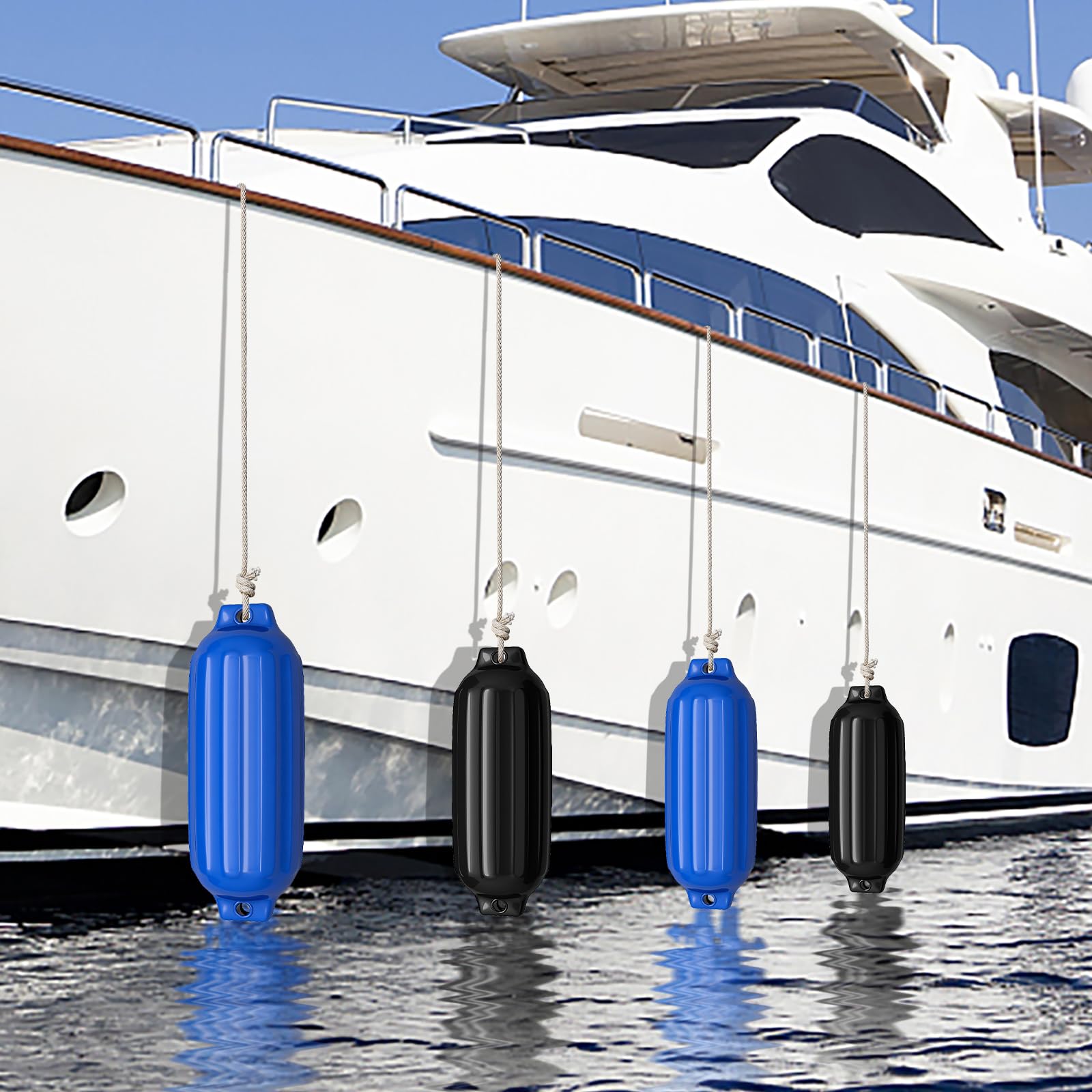 HOMASIS Set di 4 Parabordi per Barca Gonfiabili con Doppio Fori, Parabordi Gonfiabili per Imbarcazioni e Yacht, Paraurti Gonfiabile per Barche per Banchine