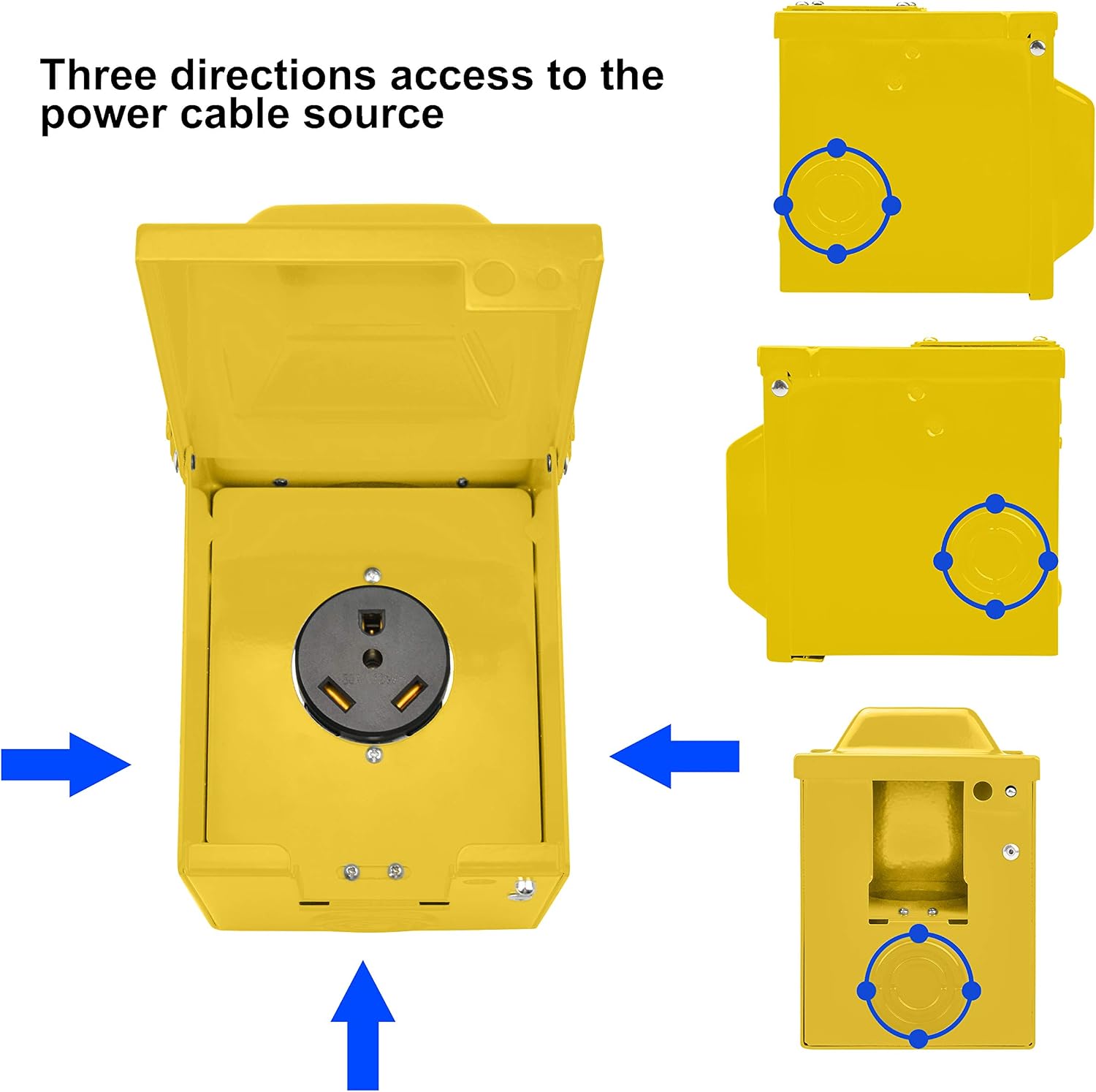 RVGUARD 30 Amp 125 Volt RV Power Outlet Box, Enclosed Lockable Weatherproof Outdoor Electrical NEMA TT-30R Receptacle Panel, Yellow, ETL Listed