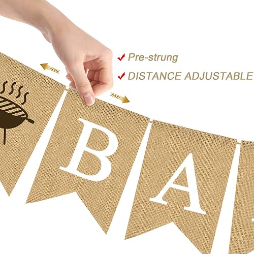 Miniatura 5 de Rainlemon Cartel de bienvenida de arpillera de yute para bebé, con tema de barbacoa, decoración de guirnalda de fiesta de baby shower