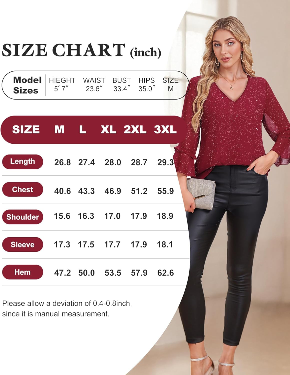 Bebonnie Womens Dressy Casual Tops Ruffle 3/4 Sleeve V Neck Floral Chiffon Blouses - Image 6