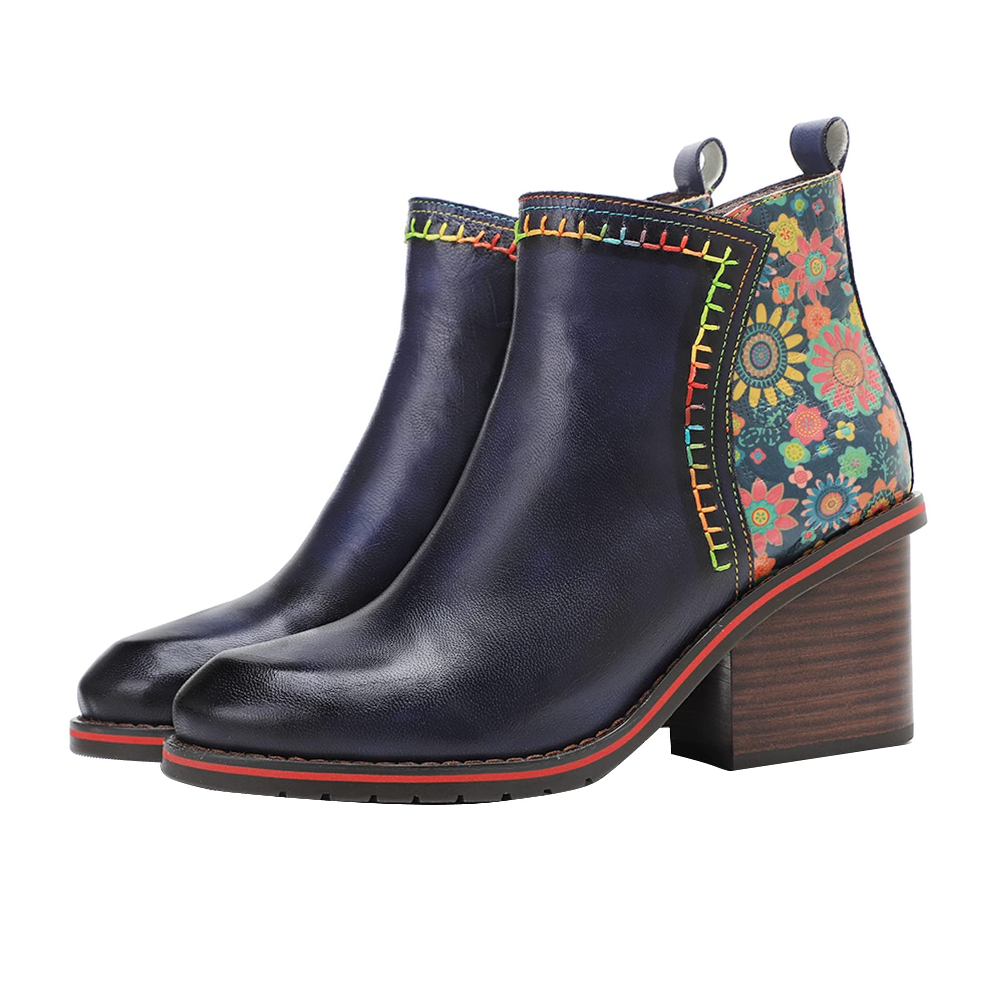 Women's Handmade Retro Lambskin High Heel Boots, Colorful Painting, Metallic Style - Fashion, Comfortable, Durable, Unique Minority Style