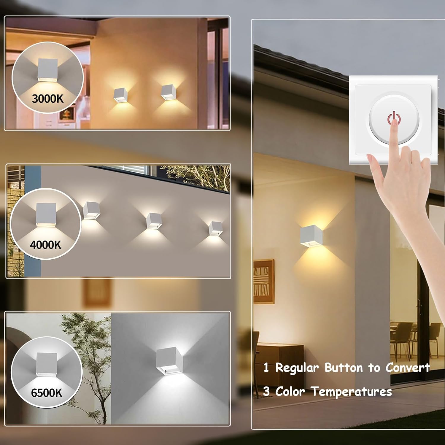 LED Wall Light 3CCT Selectable,Exterior Porch Lights,Modern Up and Down Lights Outdoor,Adjustable Waterproof IP65 Wall Lamp for Living Room,Corridor,Hallway,Patio,Pack of 6 (White, 10W)
