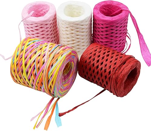 5 rollos de cinta de rafia natural de 1574 pies cinta de papel de colores para decoración de Navidad día de San Valentín día de la madre