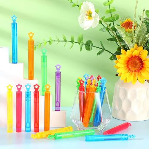 Miniatura 7 de Leyndo 200 piezas de mini varitas de burbujas en 8 colores a granel regalos de fiesta de estrellas juguetes para Navidad, cumpleaños, Año Nuevo,