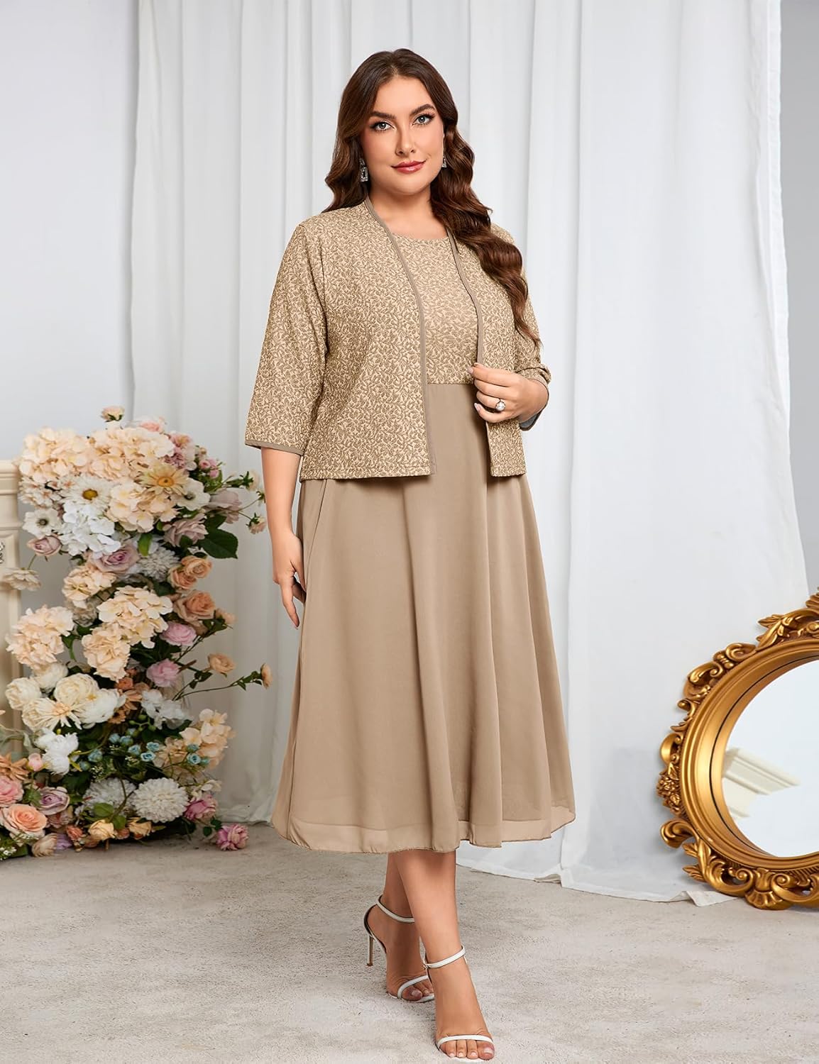 ZOMVA Plus Size Sparkly Mother of The Bride Dresses with Jacket 2 Piece Chiffon A-Line Dress Wedding Guest Formal - Image 6