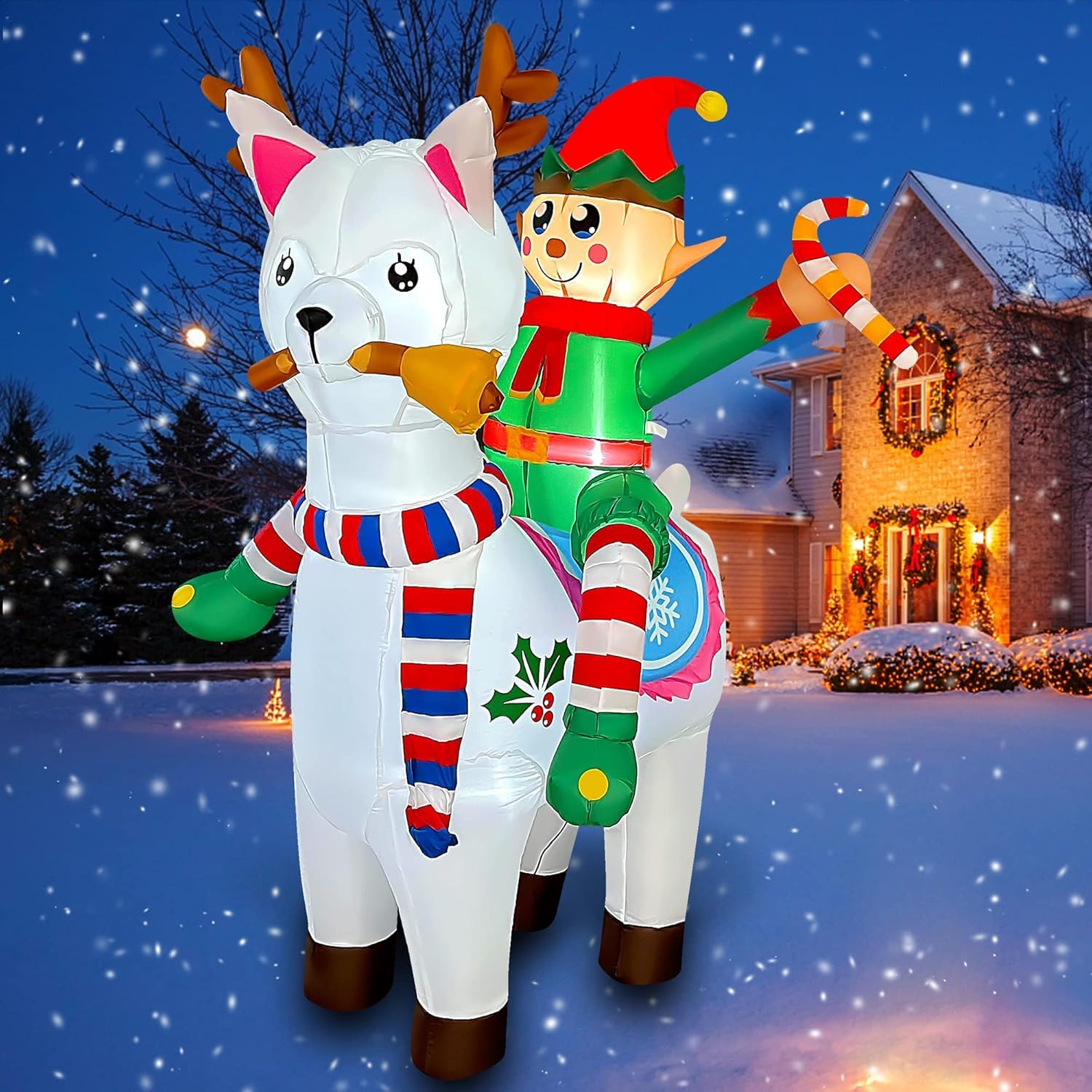 Alpaga gonflable de Noël 1,8 m stable et lumineux pour sublimer un jardin sans effort
