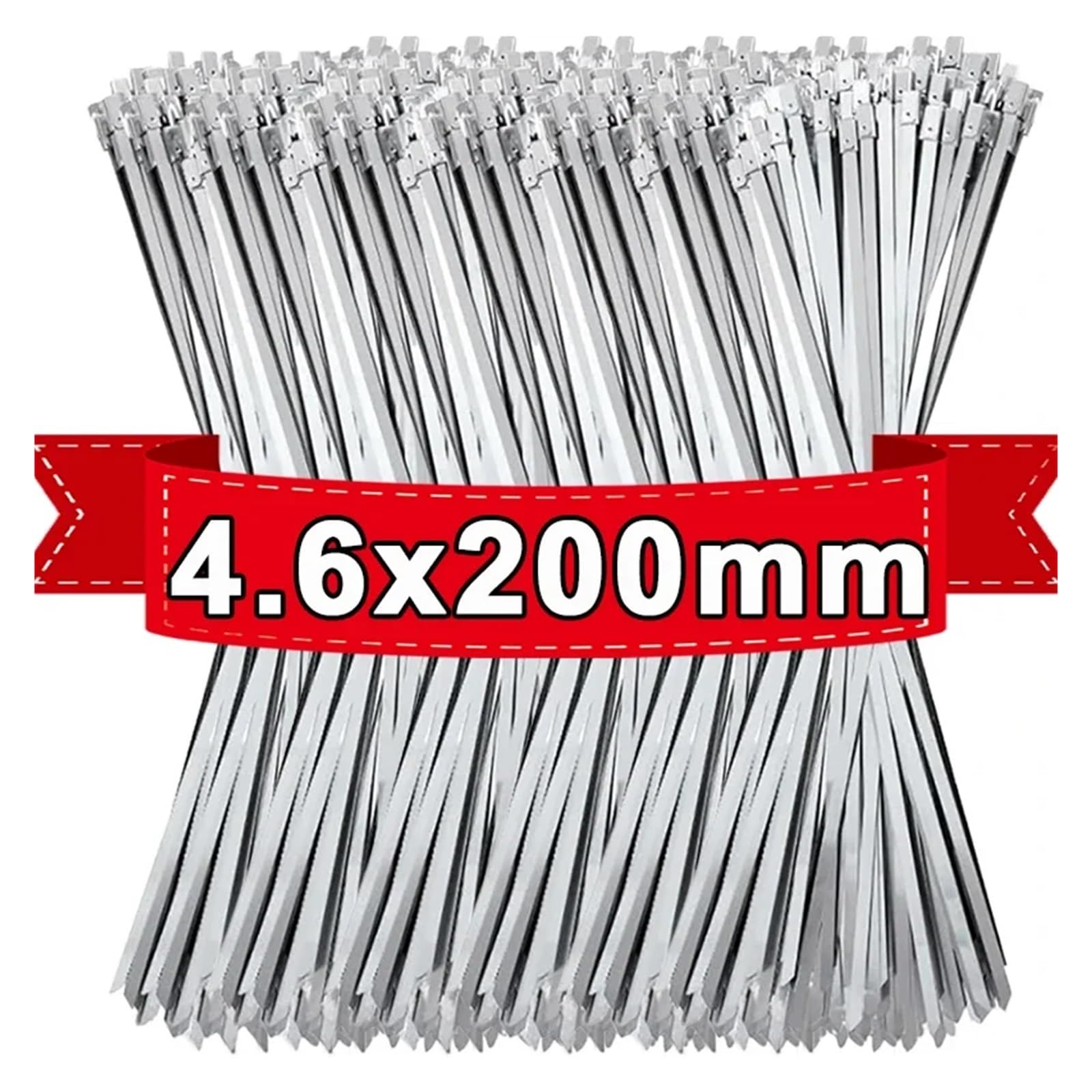 Fascette Per Cavi Fascette metalliche in acciaio inossidabile, anelli di fissaggio autobloccanti, fascette for cavi ad alta resistenza, organizer for avvolgicavo for casa e ufficio(4.6x200mm,600PCS)