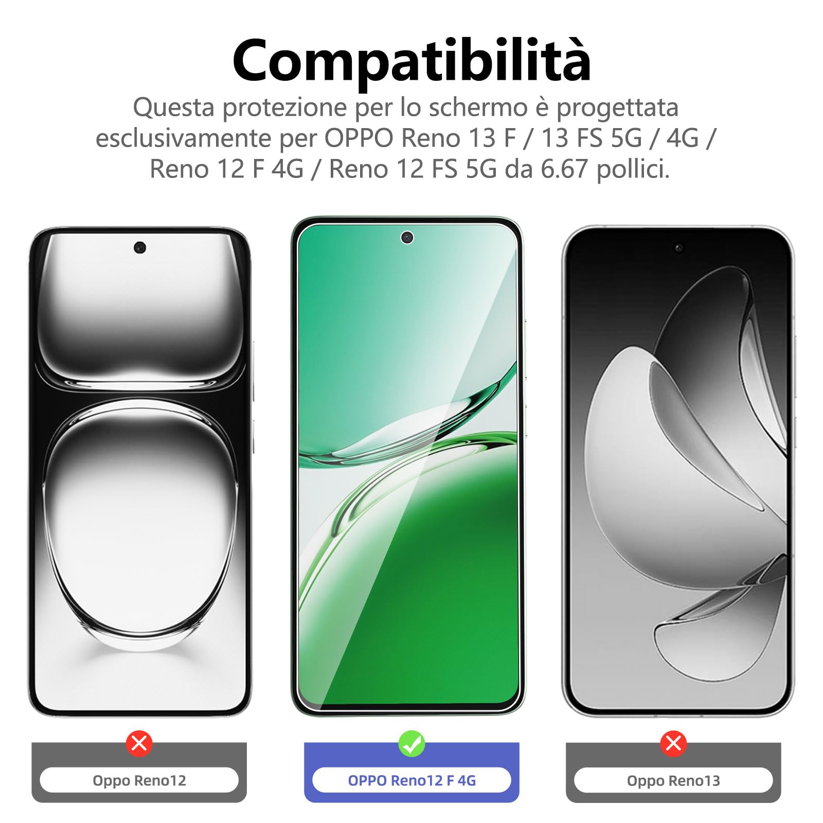NEW'C 3 Pezzi, Vetro Temperato per OPPO Reno 13 F / 13 FS 5G/4G, Reno12 F 4G, Reno12 FS 5G, Pellicola Prottetiva Anti Graffio, Anti-Impronte, Senza Bolle, Durezza 9H, Trasparente, Ultra Resistente